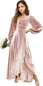 Velvet Junior Bridesmaid Dresses Long Sleeve Girls Christmas Dress Flower Girl Dresses Wedding Guest Maxi Party Gown