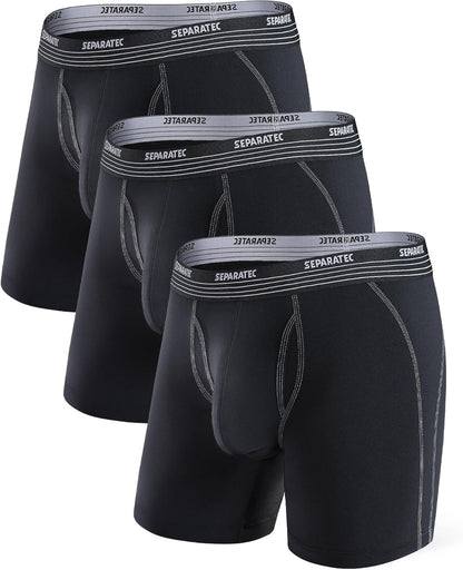 Separatec Mens Underwear with Pouch for balls Anti Chafing Underwear Men Athletic Sport Performance Long Boxer Briefs 3 Pack