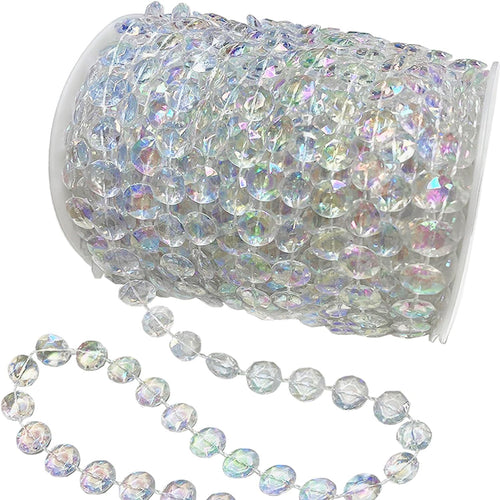 Jishi 99ft Crystal Bead Garland for Christmas Tree Decorations, Iridescent Acrylic Beaded Garland Strand Roll, Hanging Christmas Decorations Indoor Home Decor, String Diamond Beads for Crafts Curtains