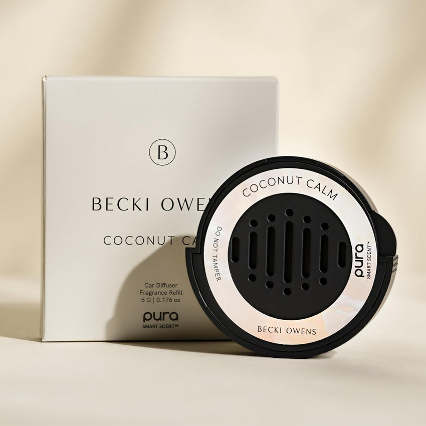 Pura and Becki Owens - Pura Car Scent Refill - Fragrance for Car Diffuser - Clean & Safe Luxury Diffuser Scent - Long-Lasting Fragrance for 30 Days of Aroma - Coconut Calm