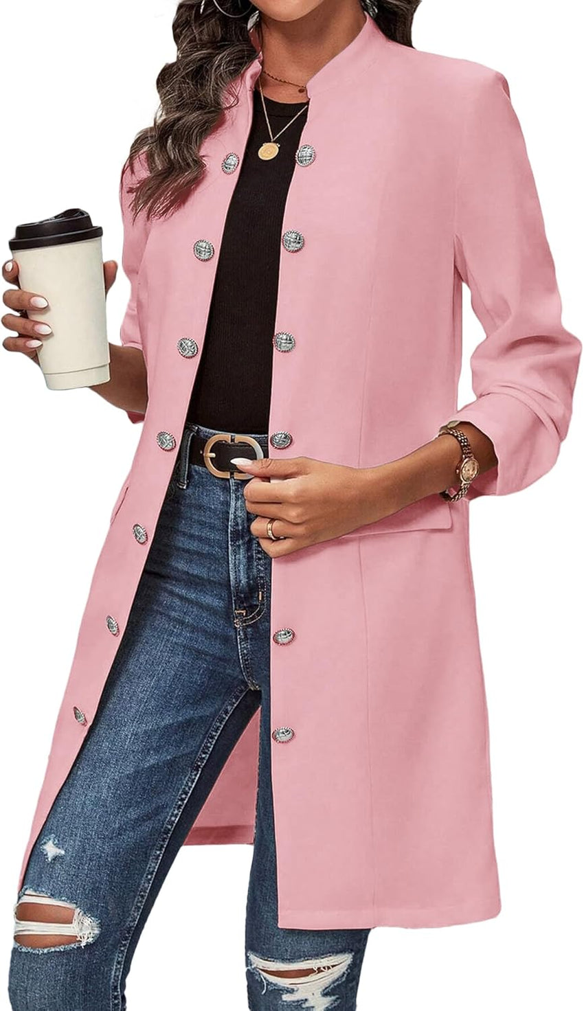 Mina Self 2024 Fall Fashion Long Blazer Jacket Double-Breasted Elegant Open Front Solid Business Casual Pocket Suit