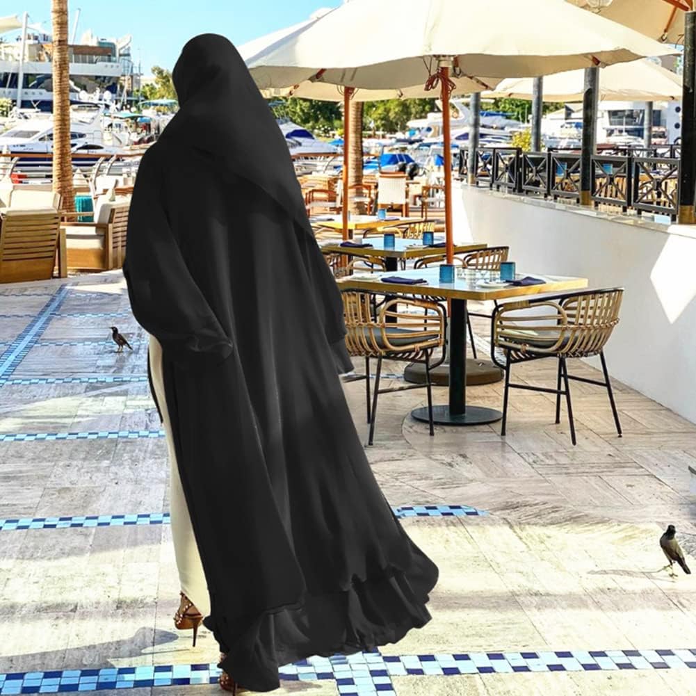 Abayas for Women Muslim Dubai Dress Solid Loose Fit Long Cardigan Islamic Kaftan Robe Open Front Maxi Length