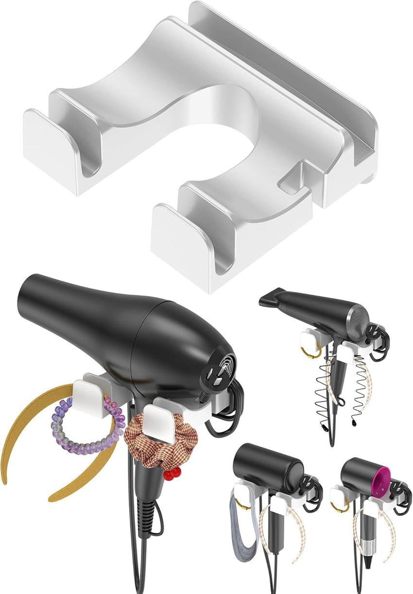 NOTMBESTM Universal Hair Dryer Holder Wall Mounted, Blow Dryer Holder Cabinet Door, Hairdryer Holder for Bathroom, Hair Dryer Storage Rack Fixed by Screw or Adhesive (Black)