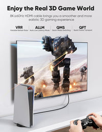 Snowkids 8K HDMI Cable 3.3FT/1M 2-Pack, Ultra High Speed 48Gbps HDMI Braided Nylon 2.1 Cord-4K120 144Hz 8K60Hz RTX 3090 eARC HDR10 4:4:4 HDCP 2.2&2.3 QMS VRR,Compatible for PS-5, PS-4, UHD TV and PC