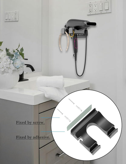 NOTMBESTM Universal Hair Dryer Holder Wall Mounted, Blow Dryer Holder Cabinet Door, Hairdryer Holder for Bathroom, Hair Dryer Storage Rack Fixed by Screw or Adhesive (Black)