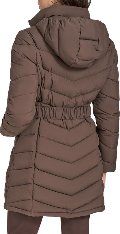 Calvin Klein womens Everyday Hooded Zip Front Puffer Long Sleeve Coat