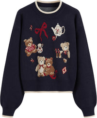 CIDER Women's Fall Sweaters Long Sleeve Cute Sweaters Bear Graphic Crewneck Soft Knit Casual Cropped Pullover
