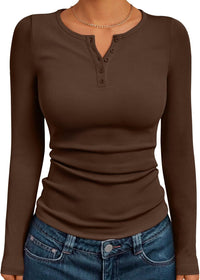 7DAY'S Queen Womens Long Sleeve Shirts 2025 Henley Casual Fall Outfits Fitted Tops Ribbed Fashion Basic Tees