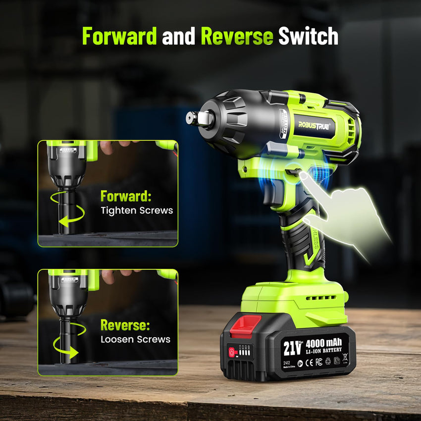 Cordless Impact Wrench, 406Ft-lbs (550N.m) Brushless 1/2 inch, 2800RPM High Torque Impact Gun, 2x 4.0Ah Battery, Charger, 4 Sockets, Electric Impact Wrench for Car Home