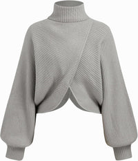 CIDER Cropped Sweaters for Women Turtleneck Sweater Long Sleeve Ribbed Knit Lantern Sleeve Pullover Fall Outfits