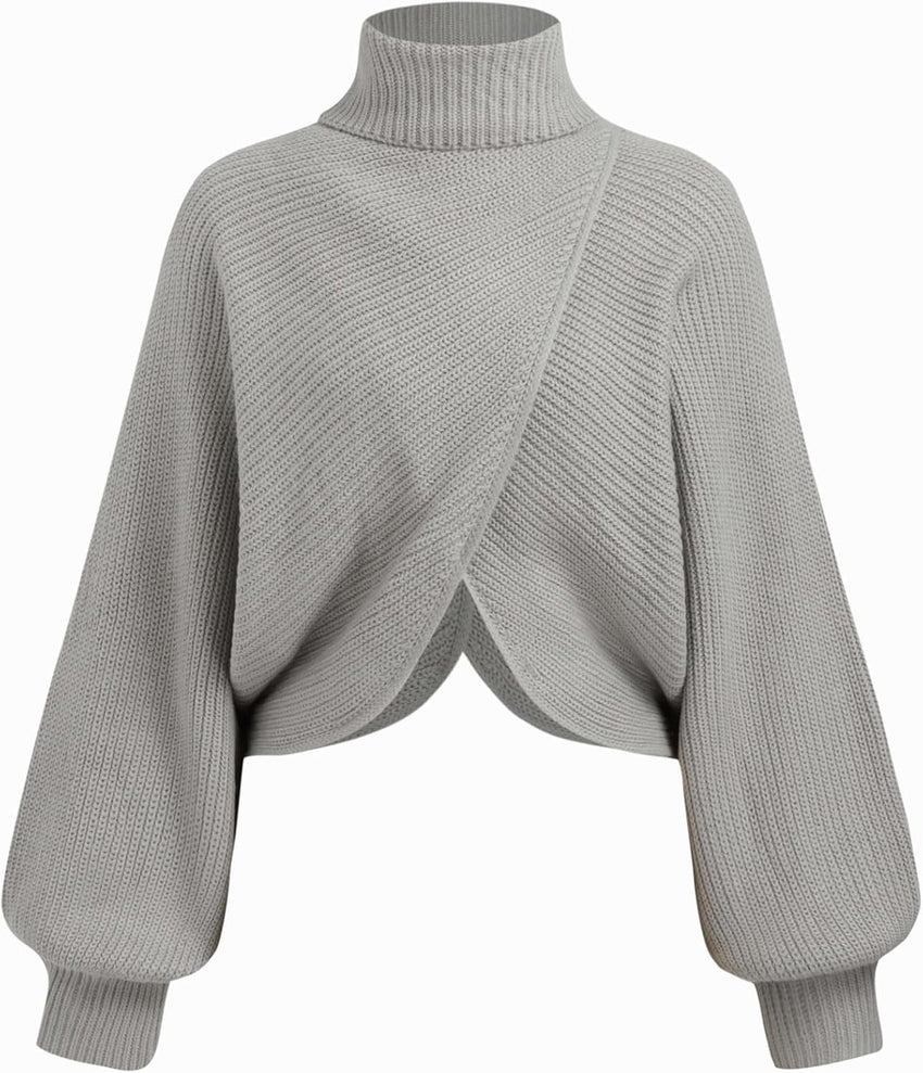 CIDER Cropped Sweaters for Women Turtleneck Sweater Long Sleeve Ribbed Knit Lantern Sleeve Pullover Fall Outfits