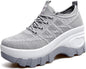 Women's Chunky Platform Comfort Orthopedic Wedge Walking Shoes Fashion Knitted Breathable Lace Up Lug Sole Casual Non-Slip Running Shoes with Arch Support