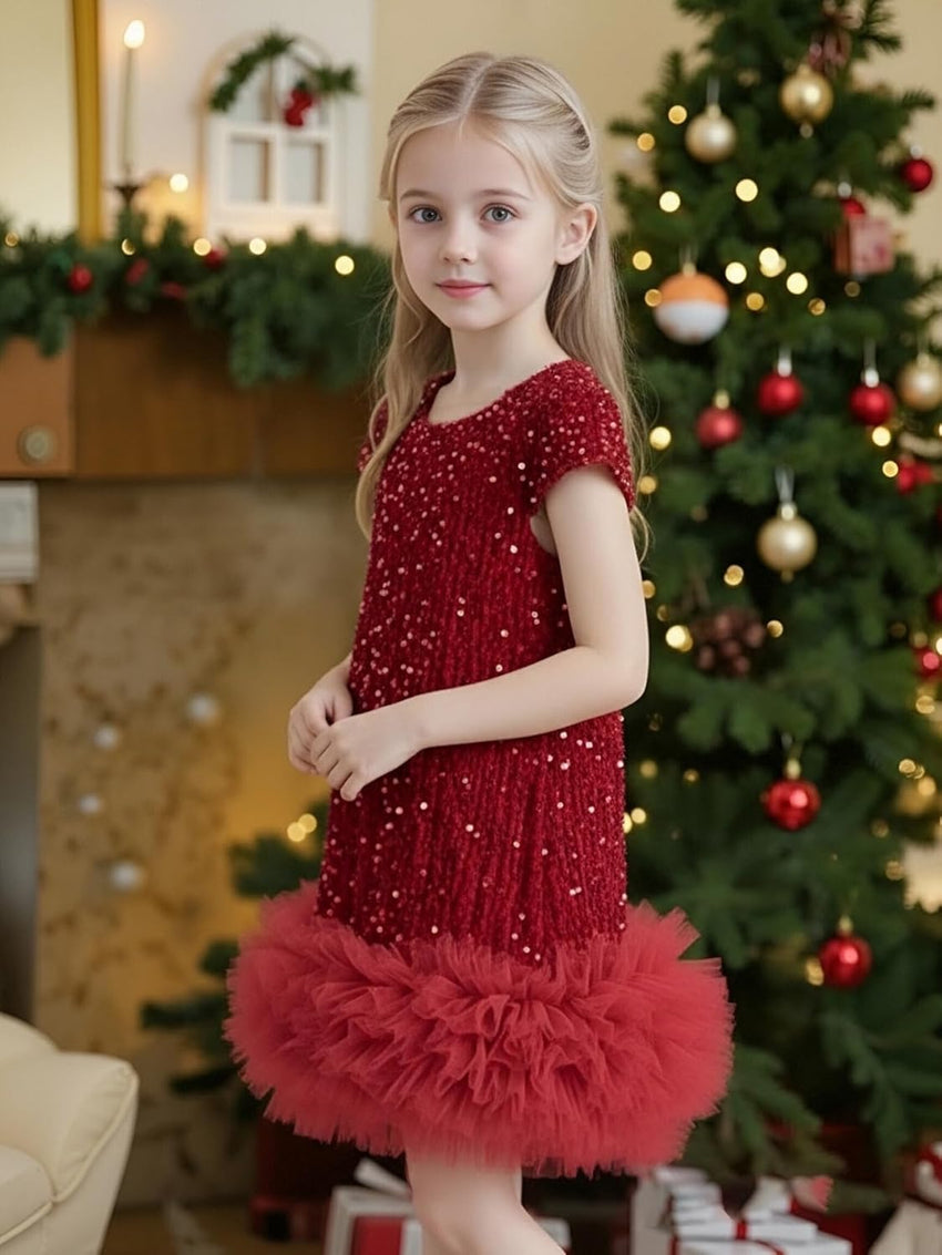 Tutu.kk Toddler Girls Sequin Dress A-Line Sparkly Sleeveless Wedding Gown Party Dresses for Girls