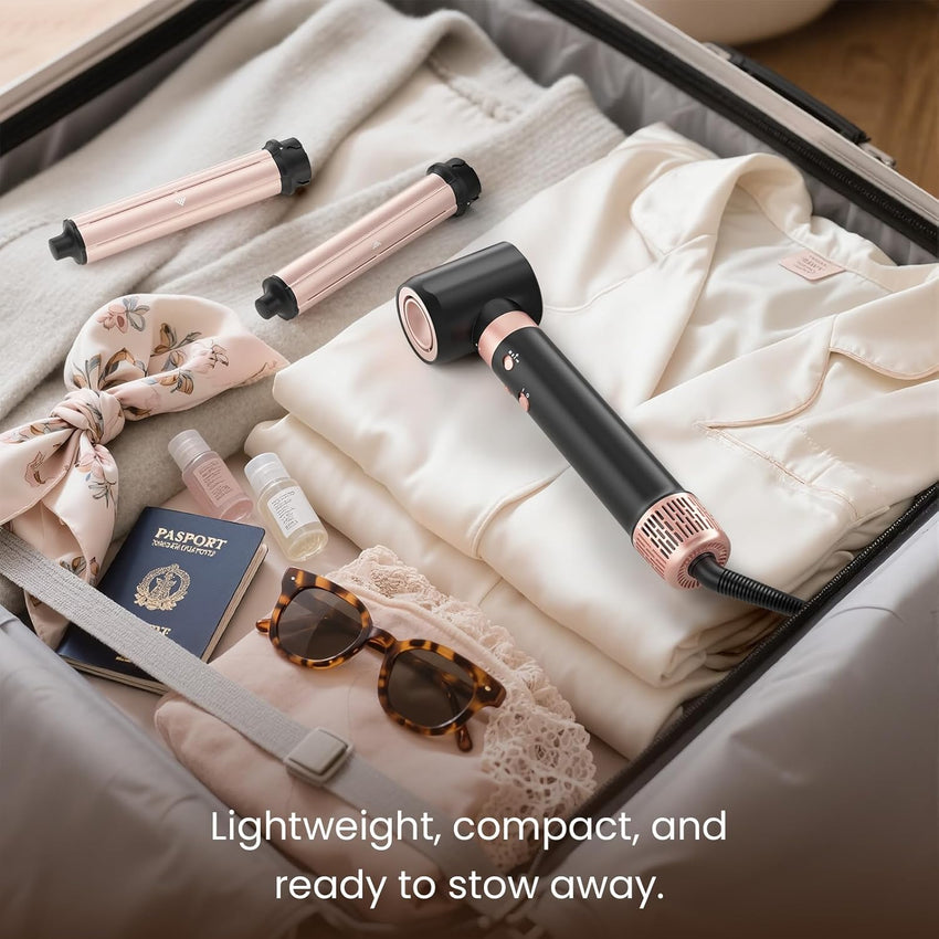Dual Voltage 3 in 1 Hot Hair Styler – High-Speed Hair Dryer with Air Wrap for Women with Extra Long Barrel Air Styler, European Hair Tools Styling, Fast Drying and Quick Styling, Travel Case