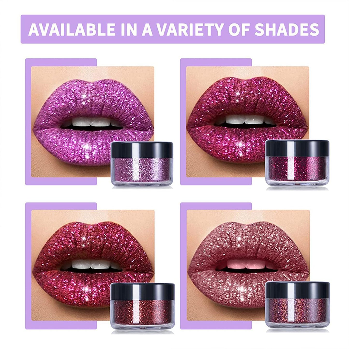 YECDET Sheglittary Glitter Lip Kit, 4 Color Glitter Lipstick with Lip Primer and Brush, Diamond And Glitter Metallic Lip Powder, Waterproof & Long Lasting & Smudge Proof (Set A)