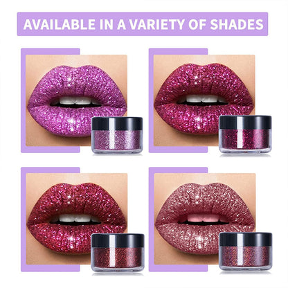 YECDET Sheglittary Glitter Lip Kit, 4 Color Glitter Lipstick with Lip Primer and Brush, Diamond And Glitter Metallic Lip Powder, Waterproof & Long Lasting & Smudge Proof (Set A)
