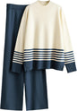 Tanming Women's Lounge Sets 2 Piece Outfits Knitted Pullover Sweater Tops Wide Leg Pants Tracksuit