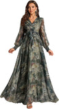 Summer Casual Dresses for Women 2024 Spring Fashion Boho V Neck Long Sleeve Ruffle Floral Print Elegant Maxi Dress