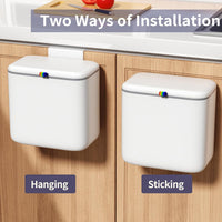 Kitchen Compost Bin with Lid - Hanging Small Trash Can for Countertop or Under Sink, 2.6 Gallon Wall Mounted Garbage Can for Cabinet Door, Indoor Food Waste Bin for Bathroom, RV, Office, White