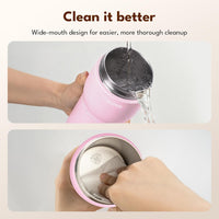 Tastee Heated Coffee Mug – 12oz Portable Travel Mug with 1℉ Precise Temperature Control, 8-Hour Heat Retention, 30W Fast Charging, Leak-Proof, Wide Mouth, Gift-Ready for Office, Home & Outdoor(Pink)