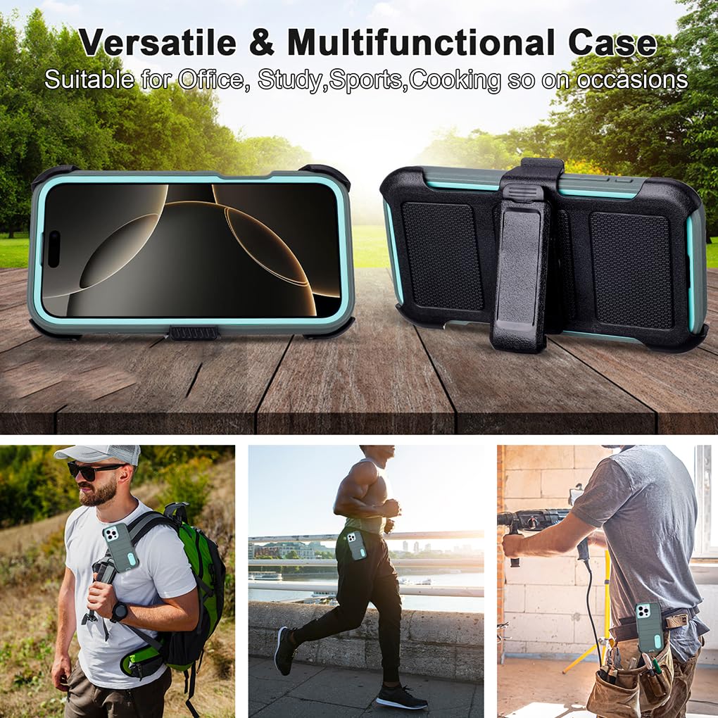for Phone Case iPhone 16 Pro Max Case Black with Belt Clip Heavy Duty Holster for Shockproof Cases,3 Layers of Sturdy,Military Grade Defender Cover for iPhone 16 Pro Max Cases Black 6.9 Inch