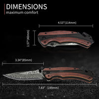Damascus Pocket Knife for Men, Folding Knife Outdoor Tactical Knives for Hunting Fishing Camping, 3.7" Handmade Damascus Steel Blade, Liner Lock, Christmas Gifts for Men Women Dad Husband Boyfriend
