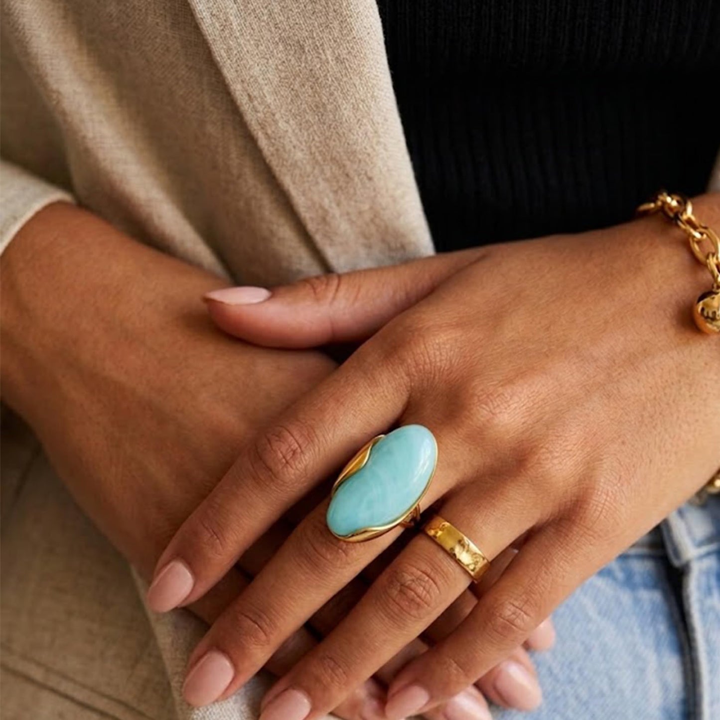 Mchic Colorful Chunky Statement Ring for Women: Boho Large Oval Acrylic Finger Ring Stainless Steel Adjustable Beach Summer Y2K Handmade Jewelry Gift for Women