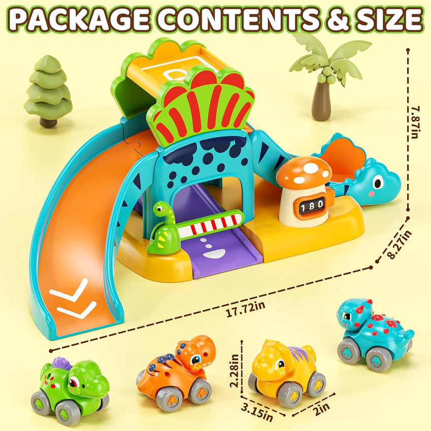 Lehoo Castle Toys for 1 Year Old Boys, Dinosaur Slide with 4 Mini Push Cars for Baby 12-18 Months, Infant Play Vehicle Set, Educational Learning First 1st Birthday Gifts for Kids, Girls, Toddlers 1-3