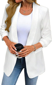 Mina Self Women's 3/4 Sleeve Blazers Ruched 2025 Fall Shawl Collar Open Front Casual Trendy Work Office Jackets Pockets