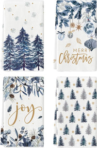 Artoid Mode Green Xmas Tree Ornament Christmas Kitchen Towels Dish Towels, 18x26 Inch Farmhouse Holiday Snowflake Winter Decoration Cleaning Set of 4