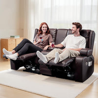 VEVOR Loveseat Recliner Sofa with Massage & Heat, Power Reclining Couch with Console, PU Leather Electric RV Sofa with USB & Outlet/Storage/Cup Holders/Pockets, Home Theater Seating for Living Room