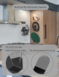 NOTMBESTM Pot Lid Organizer, 2 Pack Lid Holders Inside Cabinet, Wall Mount Rack Fit for Cutting Board, Fixed by Adhesive or Screw (Black)