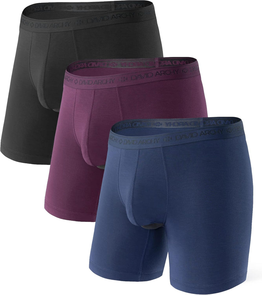 DAVID ARCHY Men's Underwear Ultra Soft Modal Dual Pouch Trunks Ball Pouch Bulge Enhancing Boxer Briefs for Men 3 or 4 Pack