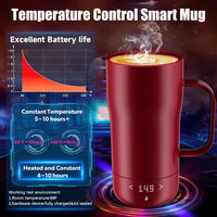 Smart Self Heating Coffee Mug 18 Oz Temperature Control Heated Coffee Mug App Controlled Warmer Mug 5-10 Hour LED Display Keep Coffee Hot All Day Fast Wireless Charger Base Rogue red
