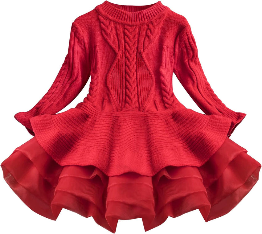 NNJXD Princess Girl Long Sleeve Autumn Winter Dress Tulle Party Dresses