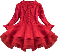 NNJXD Princess Girl Long Sleeve Autumn Winter Dress Tulle Party Dresses