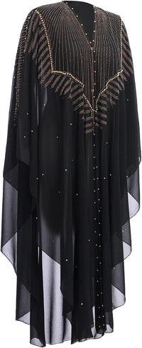 IBTOM CASTLE Abaya for Women Muslim, Beaded Embroidered Maxi Kaftan Dress Cardigan Caftan Dubai Arabic Kimono Robe