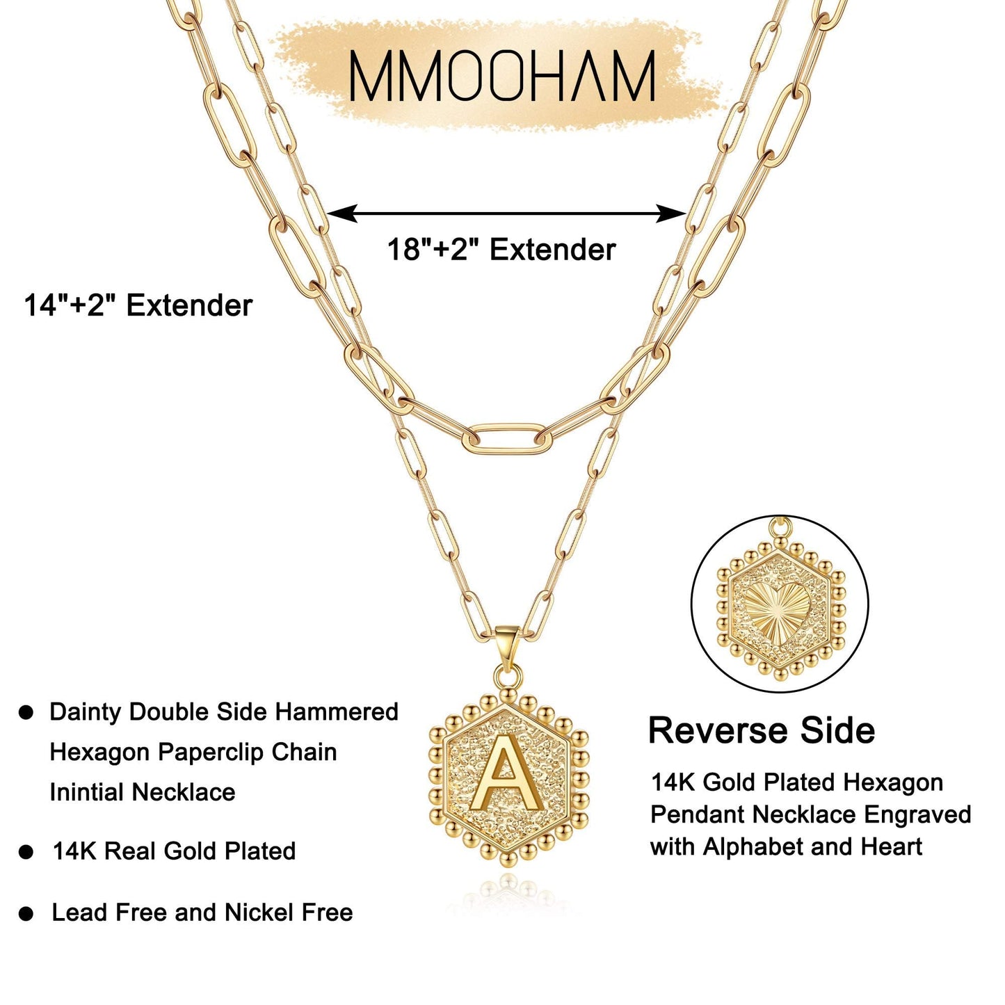 M MOOHAM Dainty Initial Necklaces for Women, 14K-Gold-Plated Layering Necklace for Women Cute Hexagon Letter Initial Necklace Layered Necklaces for Womens Teen Girl Gifts