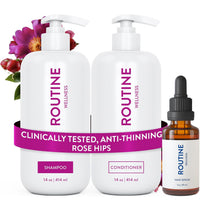 Routine Wellness Anti-Thinning Shampoo and Conditioner Set for Thinning Hair - Biotin DHT Blocker Women & Men - Color Safe Shampoo for Hair Loss & Healthier Hair - Rose Hips (Pack of 2)