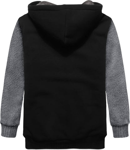 SWISSWELL Hooded Jacket for Boys Full Zip Ultra Soft Sherpa Fleece Hoodie Sweatshirt for Kids School Hooded Outerwear