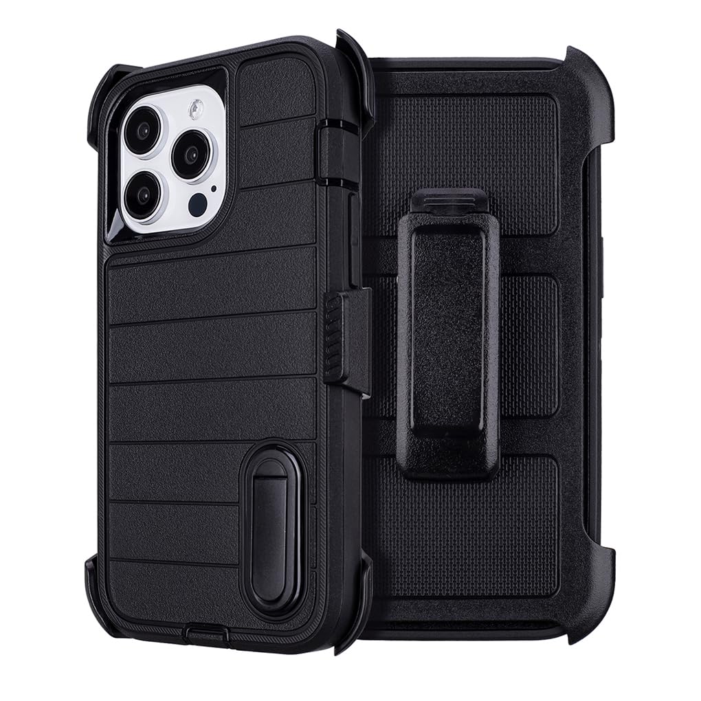 for Phone Case iPhone 13 Pro Max Case Black with Belt Clip Heavy Duty Holster for Shockproof Cases,3 Layers of Sturdy,Military Grade Defender Cover for iPhone 13 Pro Max Cases Black 6.7 Inch