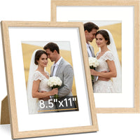 Vittanly 8x10 Picture Frame Set of 2, Solid Wood Frame for Wall or Tabletop, Display Photo 5x7 with Mat or 8x10 without Mat, Natural
