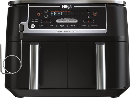 Ninja DZ550 Foodi 10 Quart 6-in-1 DualZone Smart XL Air Fryer with 2 Independent Baskets, Smart Cook Thermometer for Perfect Doneness, Match Cook & Smart Finish to Roast, Dehydrate & More, Grey