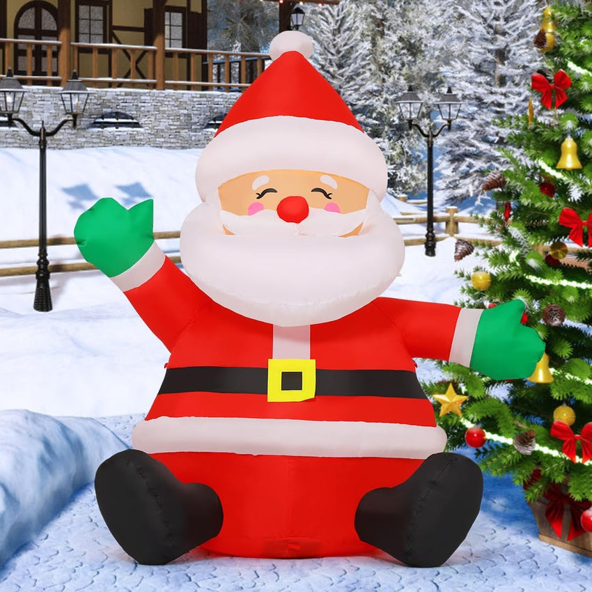 GOOSH 5 FT Christmas Inflatables Santa Claus Outdoor Decorations Blow Up Yard Sitting Santa Claus with Built-in LEDs for Holiday Xmas Garden Lawn Decor