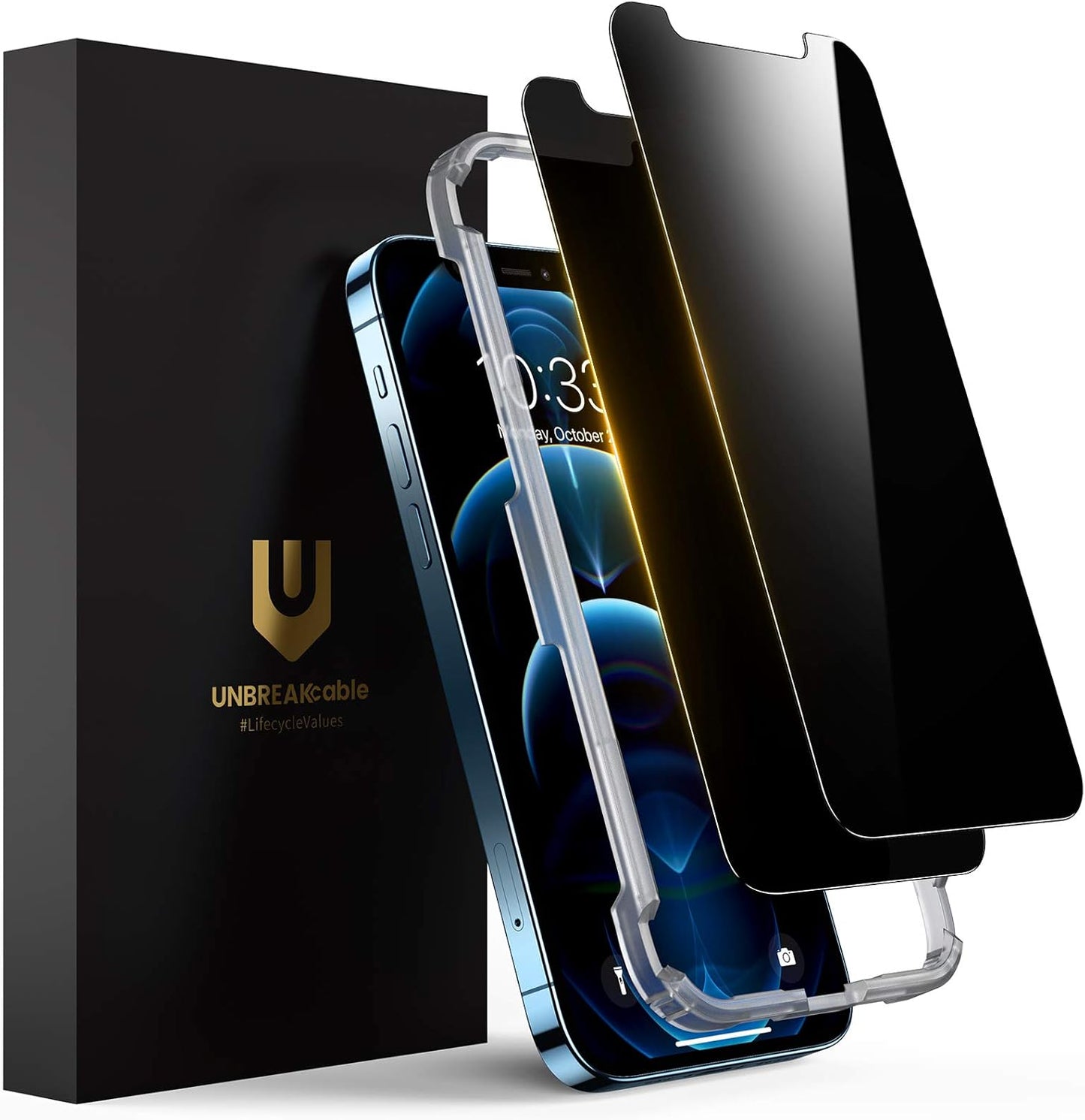 UNBREAKcable Privacy Screen Protector for iPhone 16 Pro Max, Anti-Spy Shatterproof Tempered Glass [True 28°Anti Spy] [9H Hardness] [Easy Installation Frame] Black Protector for iPhone 6.9" - 2 Pack