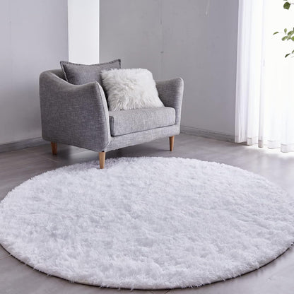 FJZFING Navy Blue Round Rug Ultra-Soft Plush Modern 4x4 Circle Area Rug for Kid's Bedroom, Fluffy Shag Circular Rug for Nursery Room, Non-Slip Home Decor Cute Navy Blue Carpet for Teen's Room