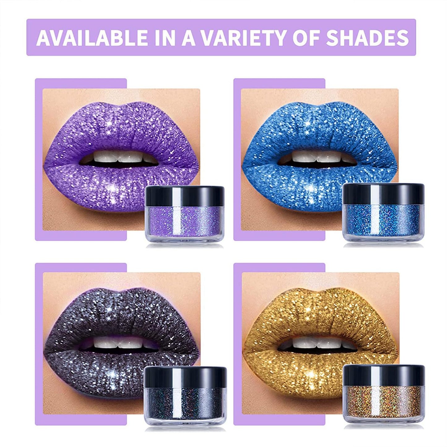 YECDET Sheglittary Glitter Lip Kit, 4 Color Glitter Lipstick with Lip Primer and Brush, Diamond And Glitter Metallic Lip Powder, Waterproof & Long Lasting & Smudge Proof (Set A)