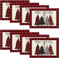Artoid Mode Waterclor Buffalo Plaid Christmas Trees Placemats Set of 4, 12x18 Inch Winter Table Mats for Outdoor Home Party Kitchen Dining Decor
