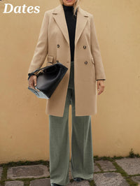 Mina Self Long Wool Coat Women 2025 Fall Winter- Double Breasted Notch Lapel Business Work Casual with Pockets Pea Coats