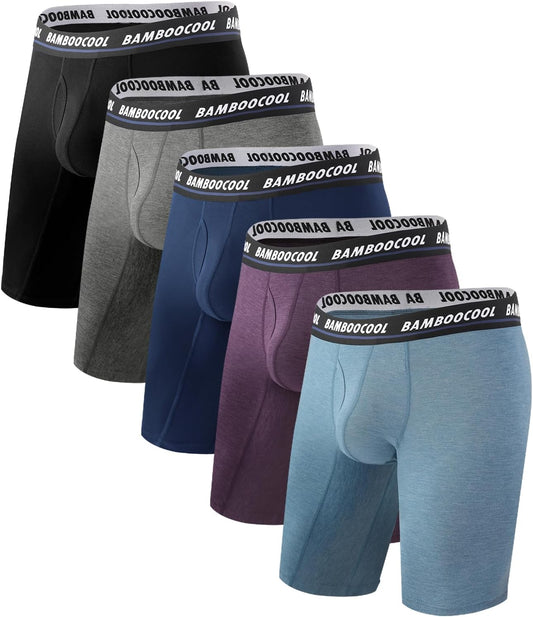 BAMBOO COOL Men's Long Boxer Briefs Performance Long Leg Sports Boxer Brief Underwear MultiPack